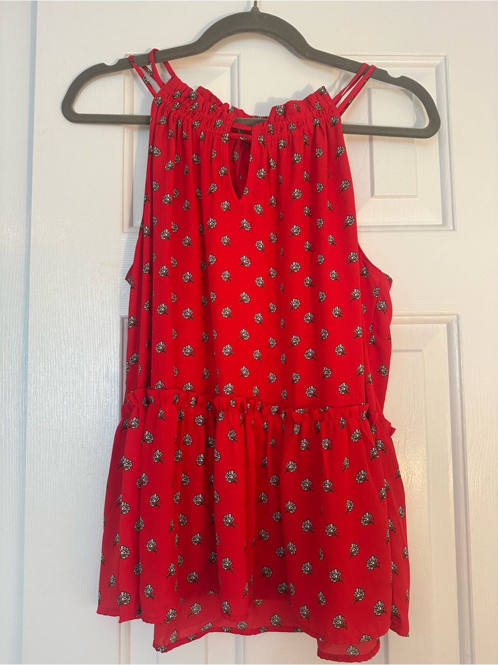 LOFT Red Floral Tiered Sundress Top